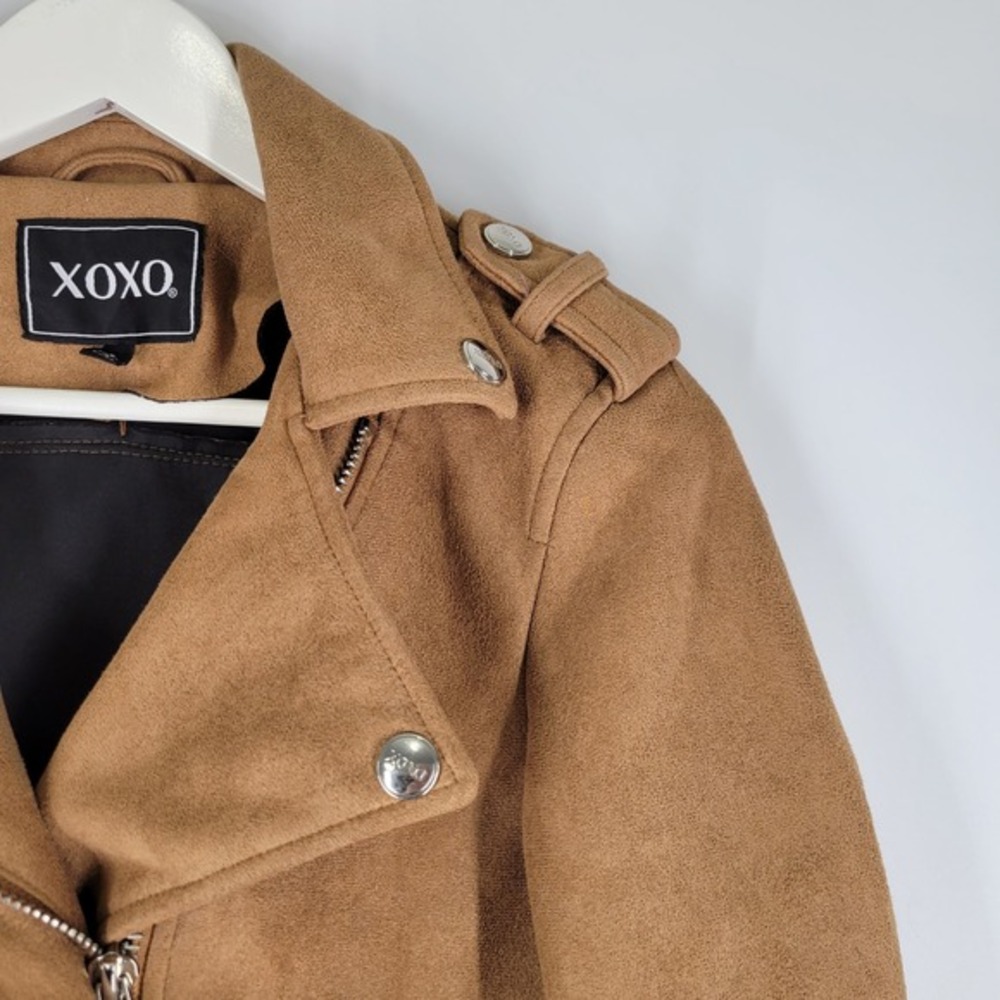 XOXO Womens Brown Faux Suede Moto Jacket Size S - Picture 3 of 8